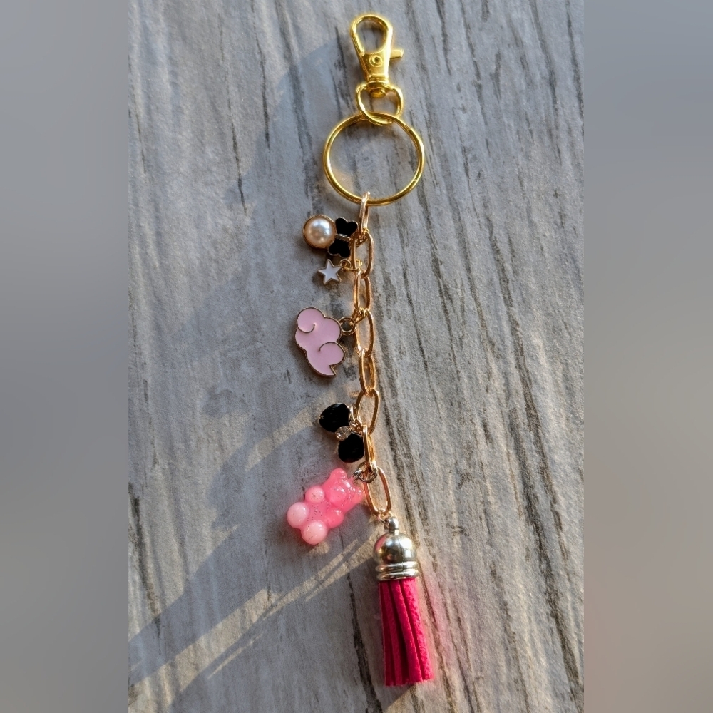 Charming Gold and Pink Keychain with Cute Charms